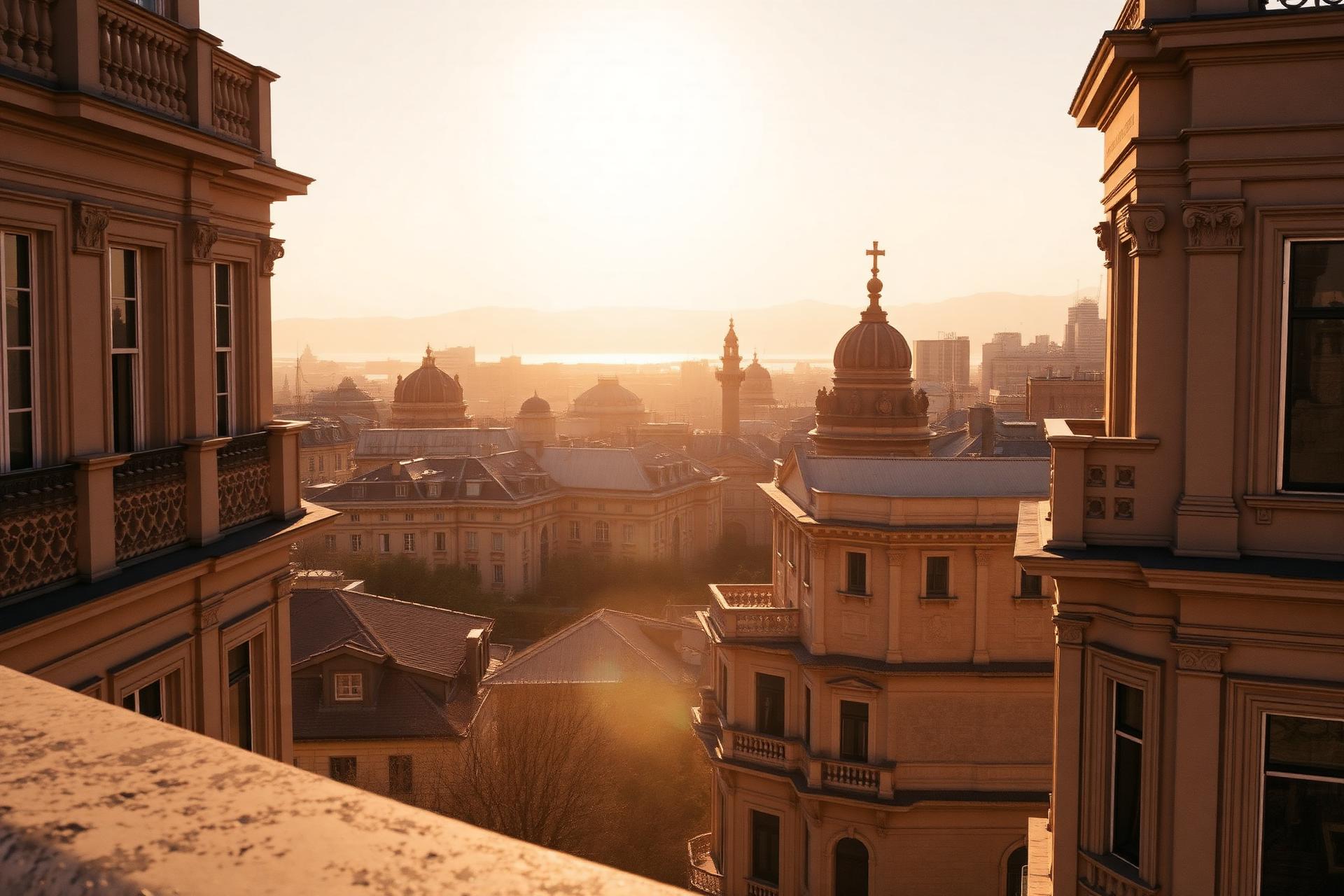 Barcelona skyline at golden hour